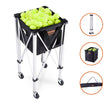 VEVOR Foldable Tennis Ball Hopper, Holds 180 Tennis Balls, Lightweight Aluminum Alloy Tennis Ball Basket Cart with Wheels, Removable Bag, Carry Bag, Portable Sports Teaching Cart for Tennis Player