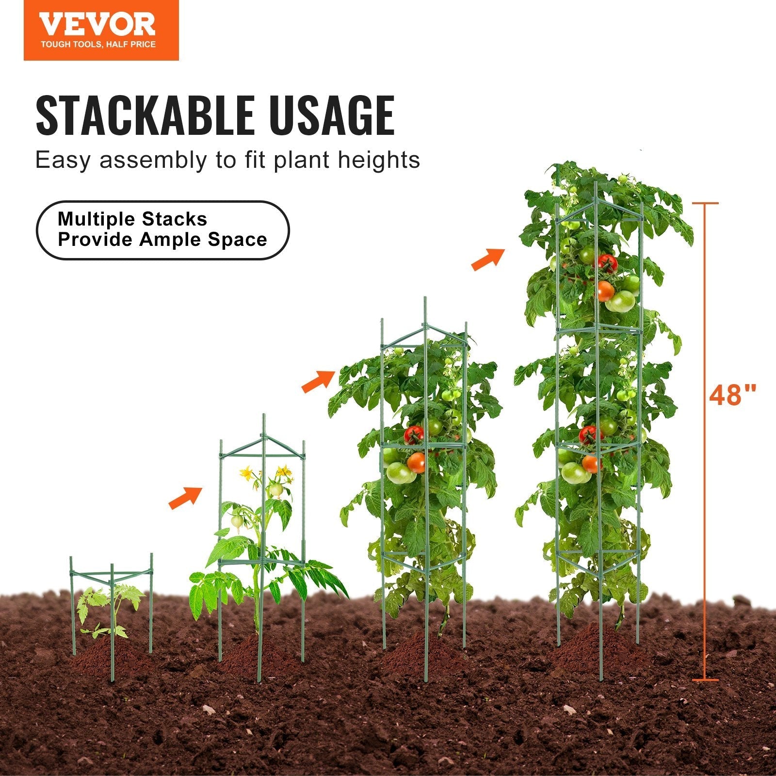 VEVOR 6 Packs Tomato Cages for Garden 48