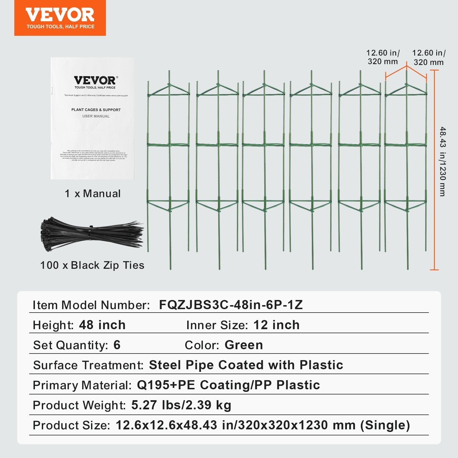 VEVOR 6 Packs Tomato Cages for Garden 48