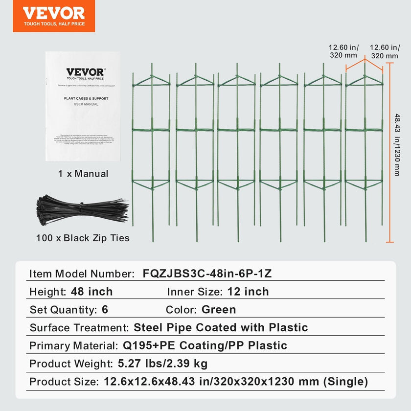 VEVOR 6 Packs Tomato Cages for Garden 48