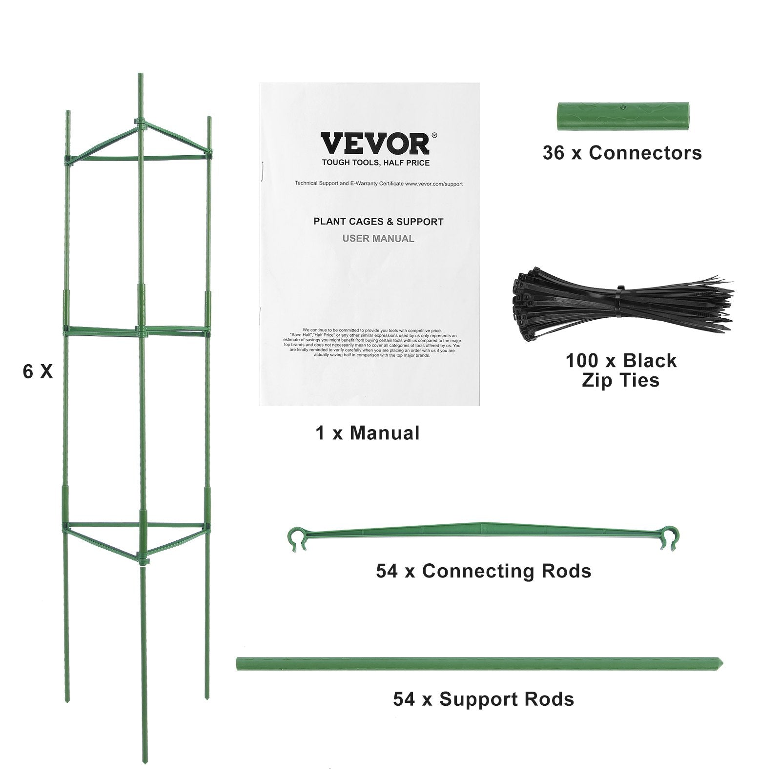 VEVOR 6 Packs Tomato Cages for Garden 48