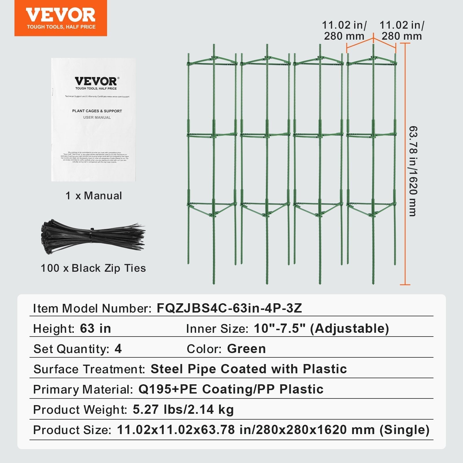 VEVOR 4 Packs Tomato Cages for Garden 63