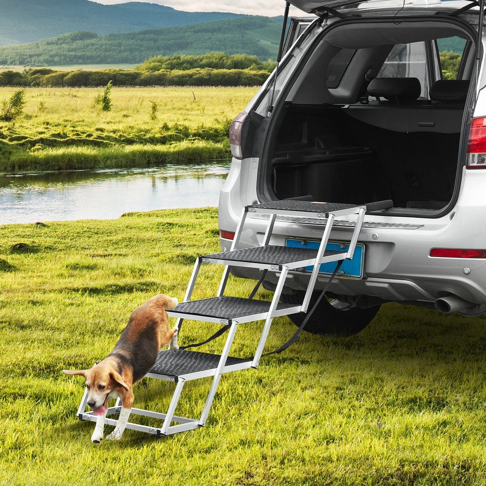 VEVOR Dog Stair for Cars 4-step Folding Dog Steps Aluminum Loads up to 250 lbs