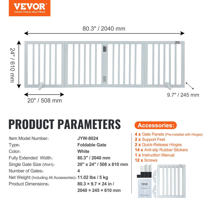 VEVOR Free Standing Dog Gate, 24