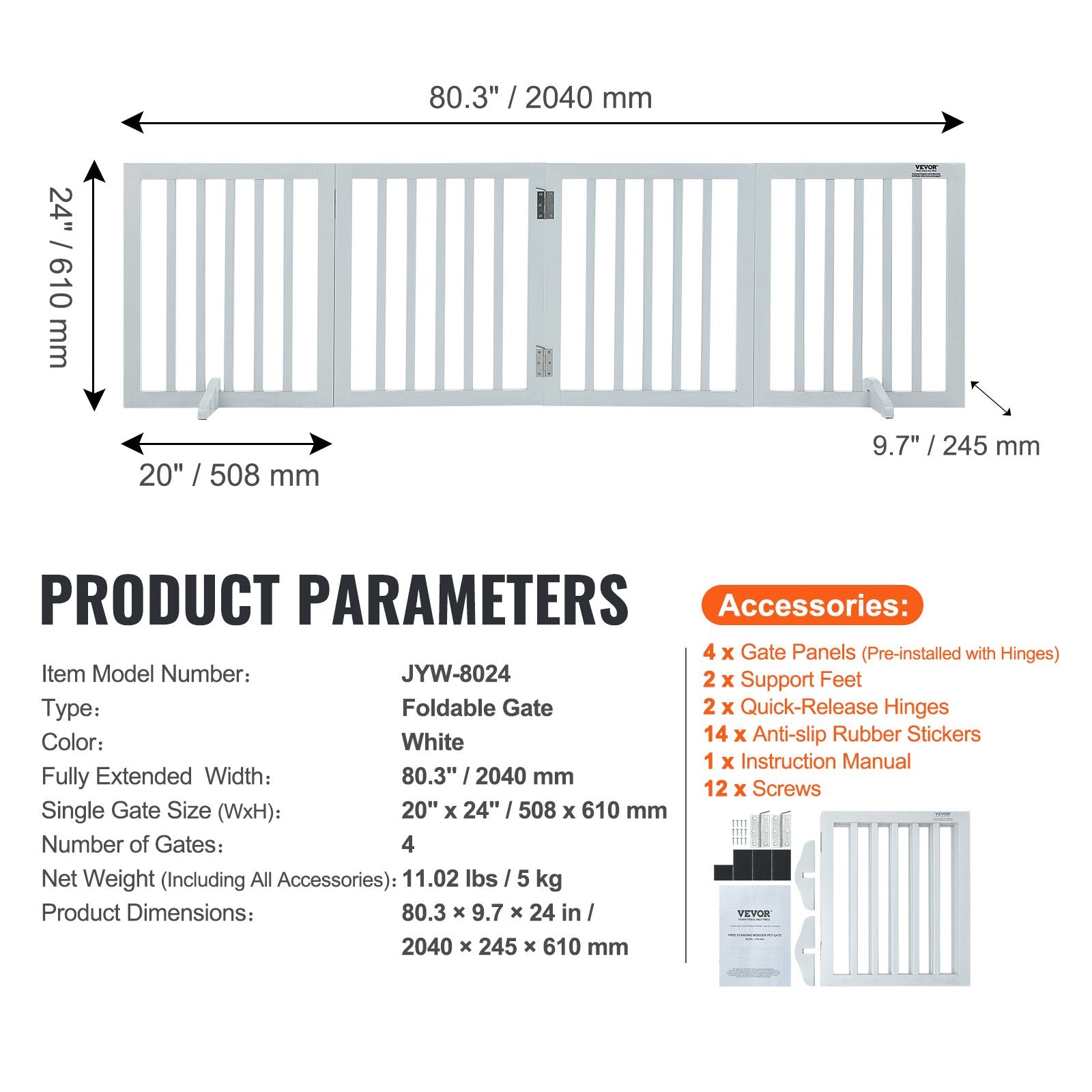 VEVOR Free Standing Dog Gate, 24