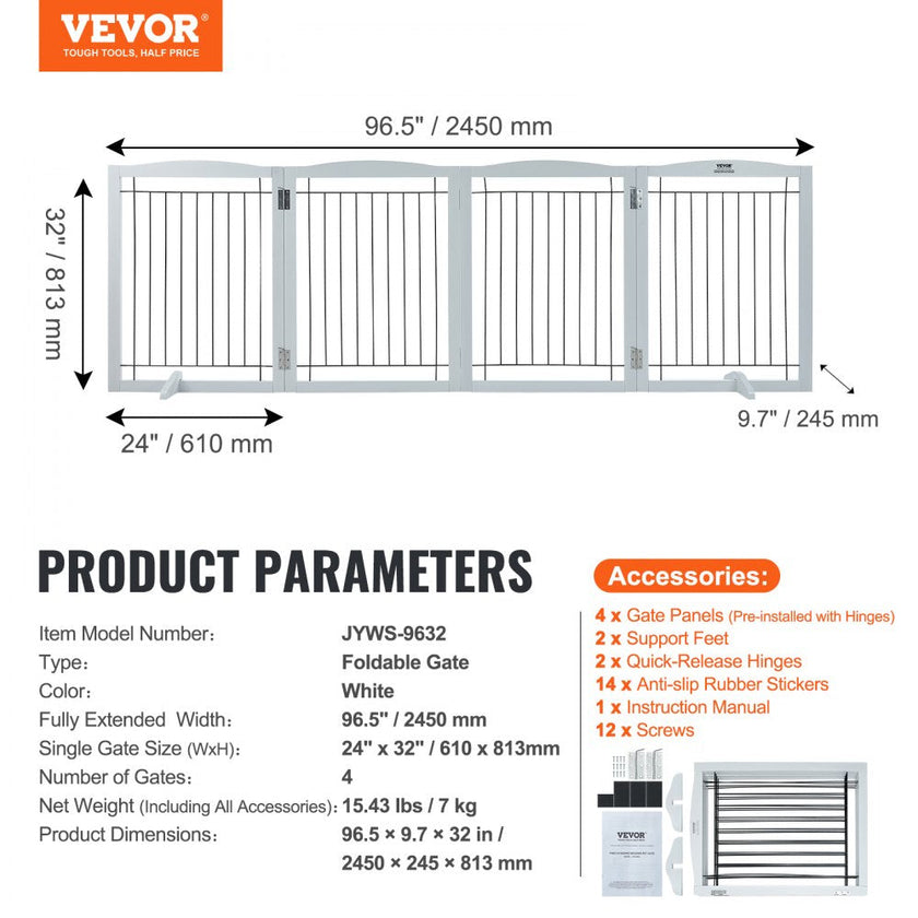 VEVOR Free Standing Dog Gate, 32