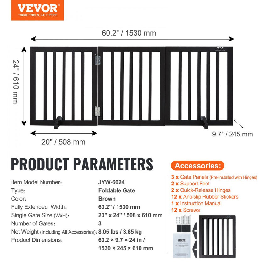 VEVOR Free Standing Dog Gate, 24