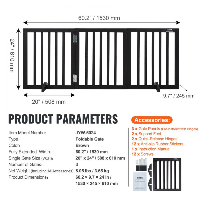 VEVOR Free Standing Dog Gate, 24