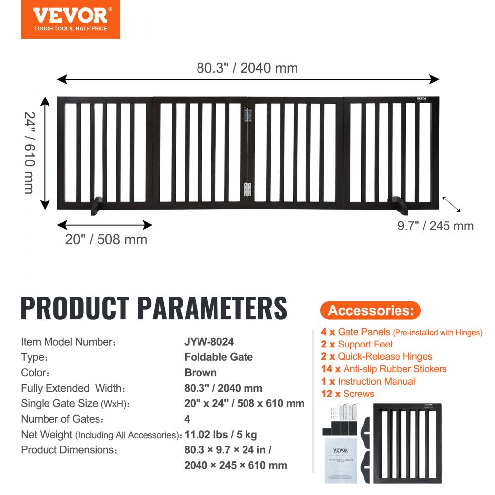 VEVOR Free Standing Dog Gate, 24