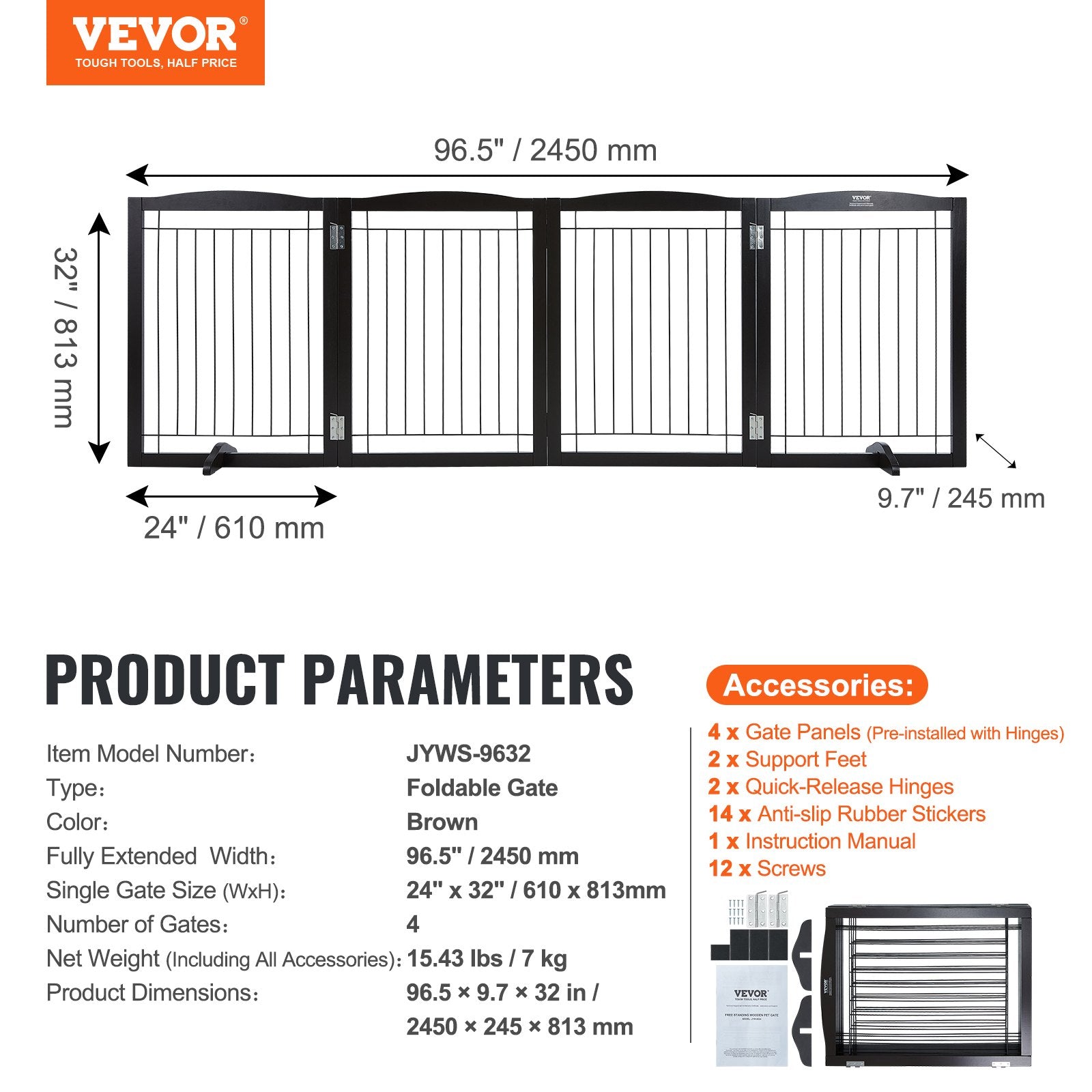 VEVOR Free Standing Dog Gate, 32