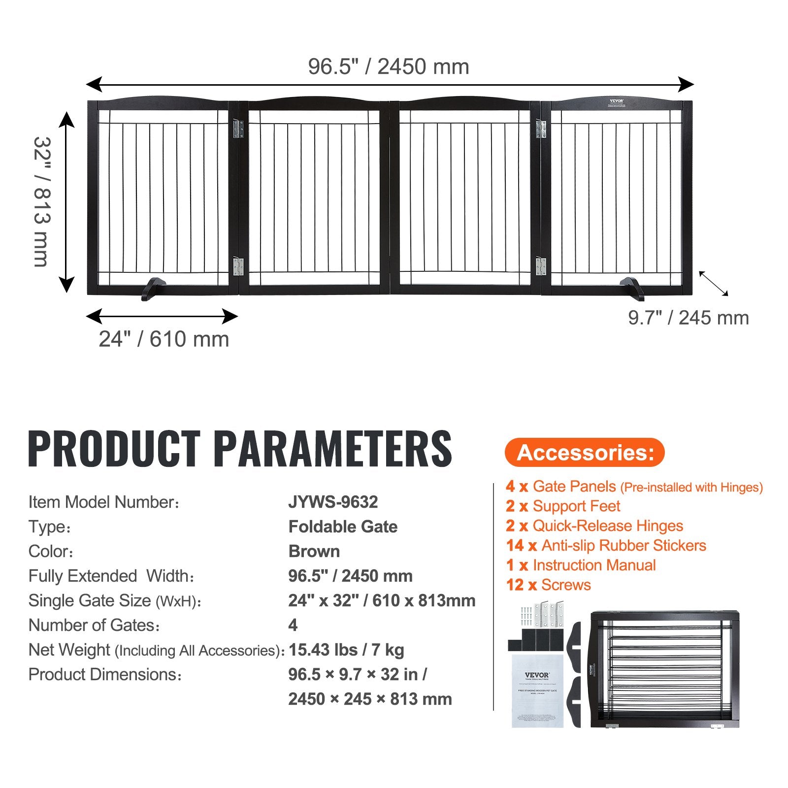 VEVOR Free Standing Dog Gate, 32