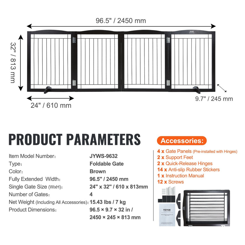 VEVOR Free Standing Dog Gate, 32
