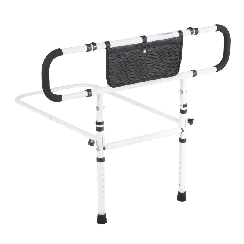 VEVOR Bed Rails for Elderly Adults, 180° Foldable Bed Assist Rails for Seniors, 450LBS Loading Bed Side Rails Bed Cane with 4-Level Adjustable Handle, Storage Pocket Fits King Queen Full Twin Bed