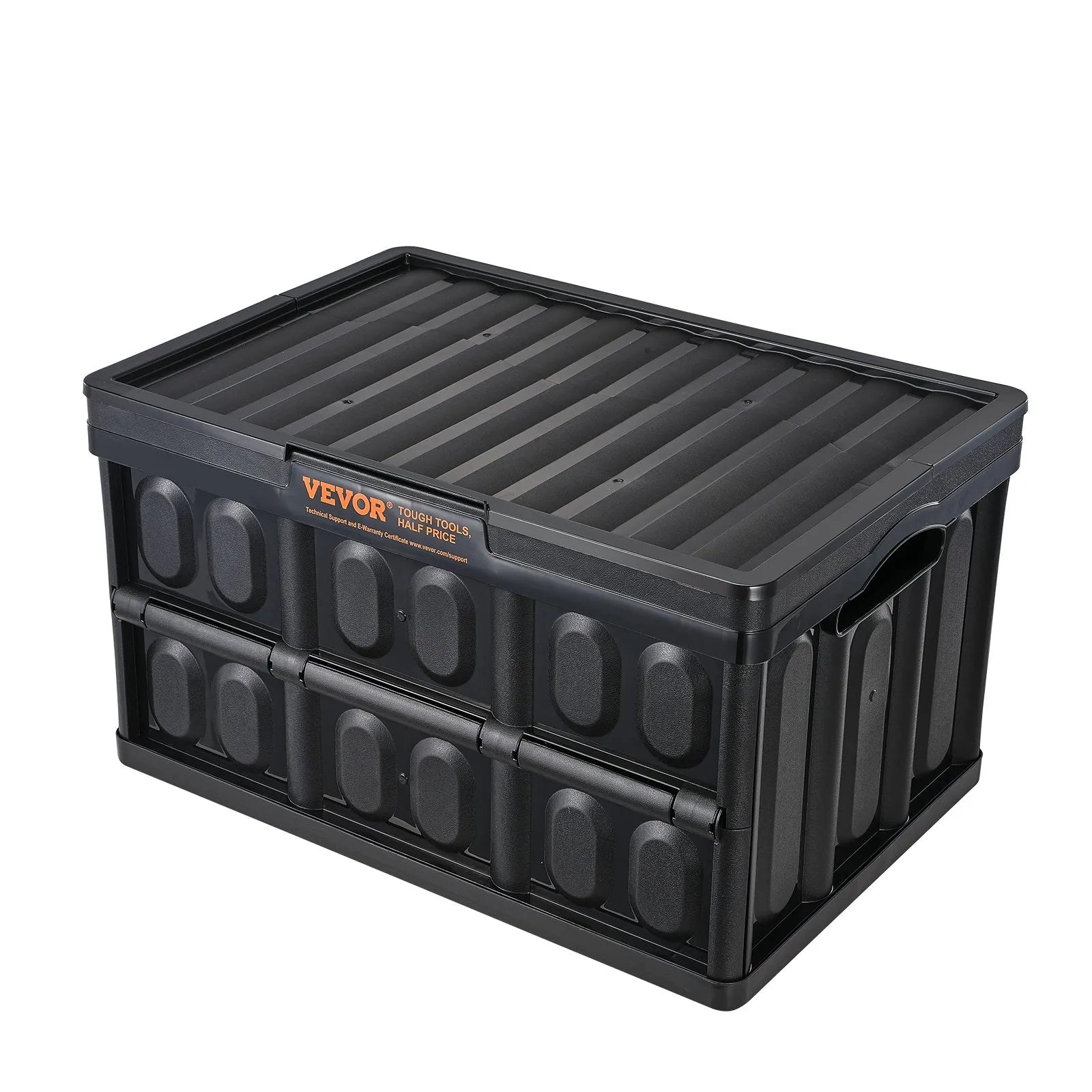 VEVOR Collapsible Storage Bins with Lids, 45L 3 Packs, Folding Plastic Stackable Utility Crates with Handles, Large Heavy Duty Containers for Clothes, Toys, Books, Snack, Shoes, and Grocery Organizing
