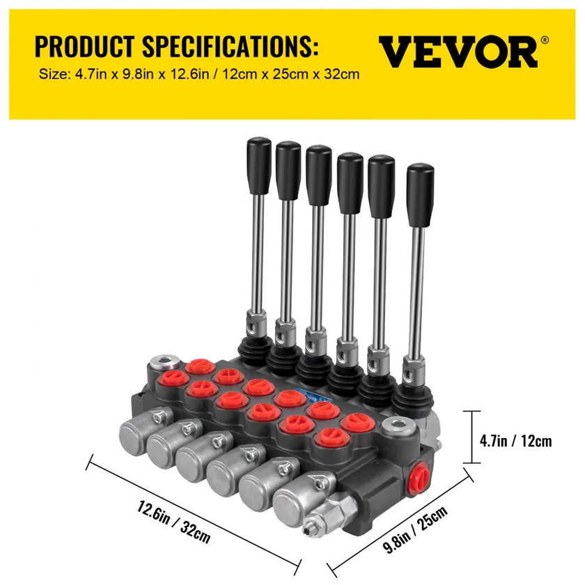 VEVOR Hydraulic Directional Control Valve, 6 Spool Hydraulic Spool Valve, 11 GPM Hydraulic Loader Valve, 3600 PSI Directional Control Valve, Hydraulic Valves And Controls For Tractors Loaders Tanks
