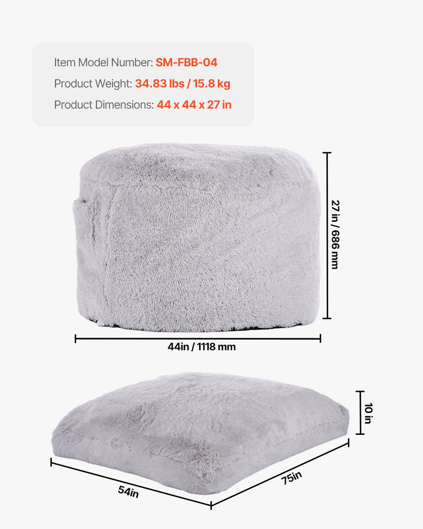VEVOR Bean Bag Bed Chair Convertible from Chair to Lounge or Mattress Grey-Full