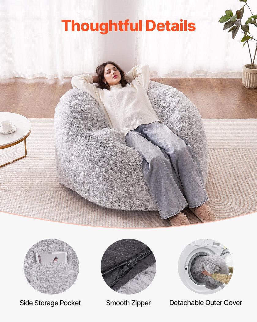 VEVOR Bean Bag Bed Chair Convertible from Chair to Lounge or Mattress Grey-Full