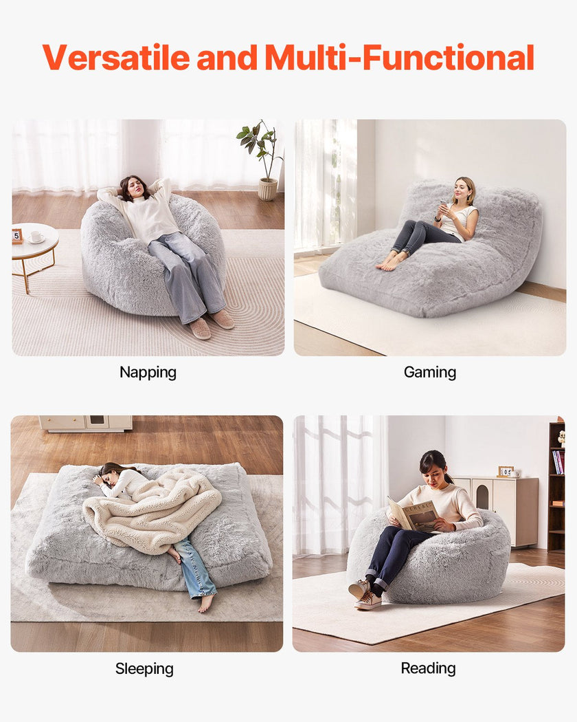 VEVOR Bean Bag Bed Chair Convertible from Chair to Lounge or Mattress Grey-Full