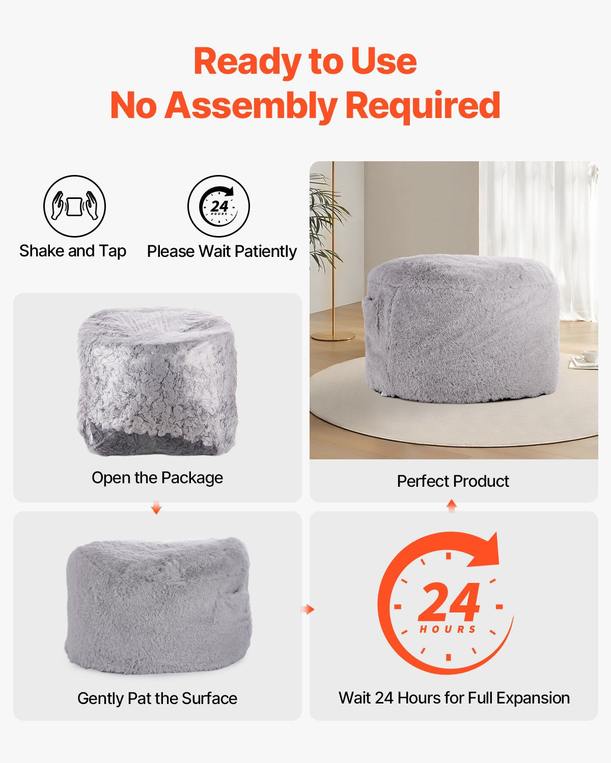 VEVOR Bean Bag Bed Chair Convertible from Chair to Lounge or Mattress Grey-Full