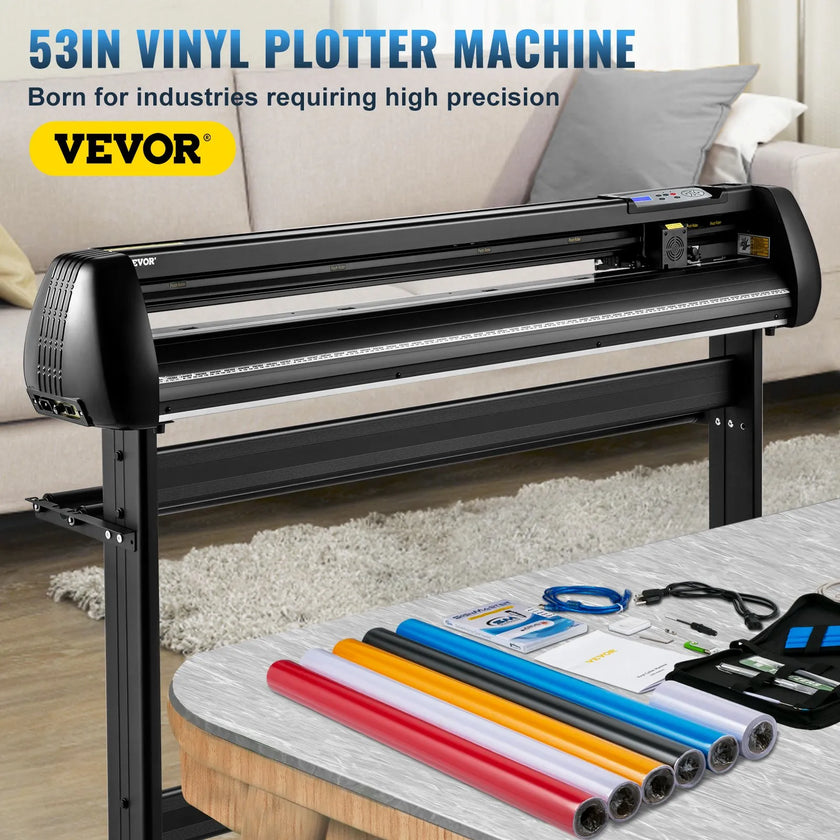 VEVOR Vinyl Cutter, 53inch Vinyl Cutter Plotter with Stand, Adjustable Speed Force for Sign Making Vinyl Plotter, SignMaster Software Vinyl Tape Tools Vinyl Printer Available with COM/USB