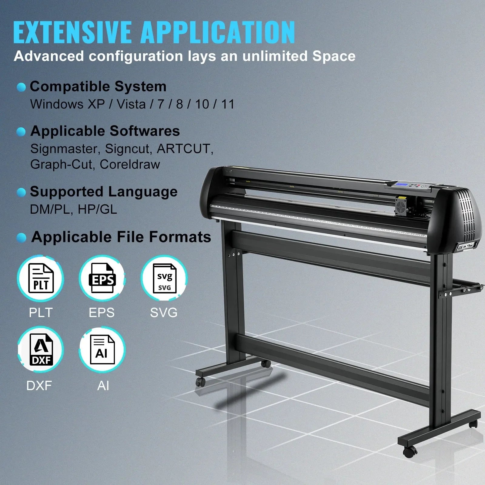 VEVOR Vinyl Cutter, 53inch Vinyl Cutter Plotter with Stand, Adjustable Speed Force for Sign Making Vinyl Plotter, SignMaster Software Vinyl Tape Tools Vinyl Printer Available with COM/USB