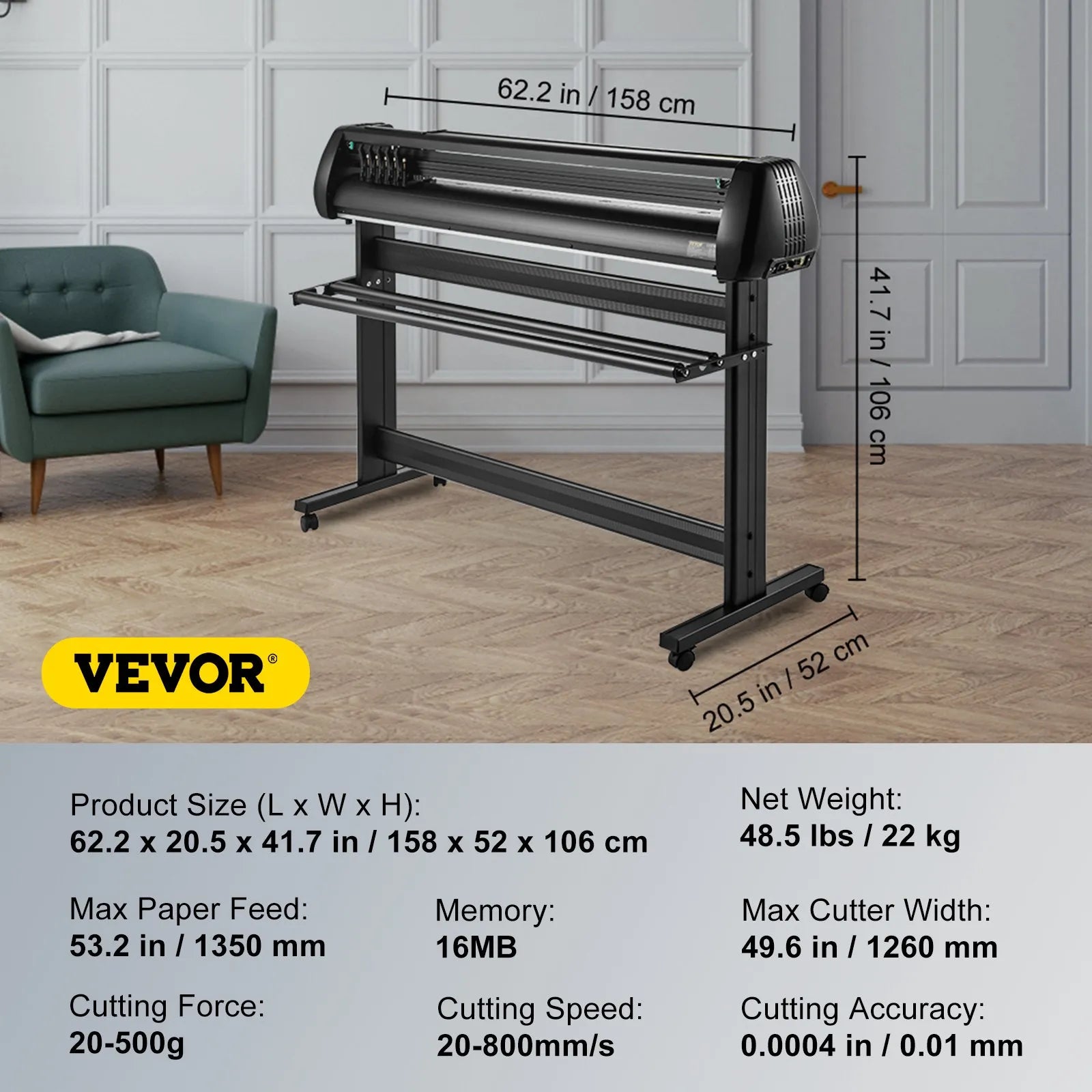 VEVOR Vinyl Cutter, 53inch Vinyl Cutter Plotter with Stand, Adjustable Speed Force for Sign Making Vinyl Plotter, SignMaster Software Vinyl Tape Tools Vinyl Printer Available with COM/USB