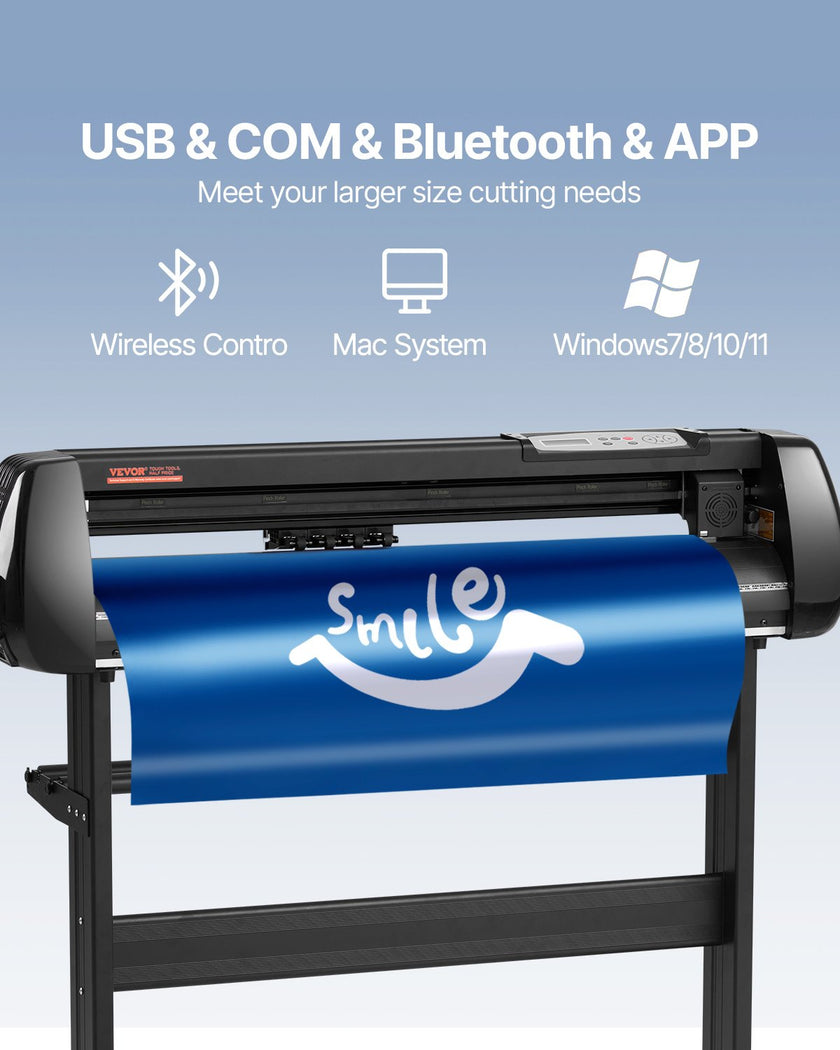 VEVOR Vinyl Cutter Machine, 34in Offline Bluetooth Cutting Plotter Machine, 400in/10m Steel Roller Shaft Adjustable Speed Force, SignMaster Software Tool DIY Craft Kit for Sign Making Windows & Mobile