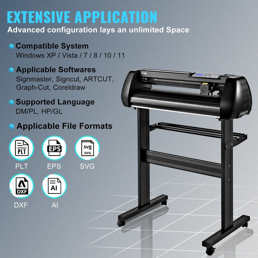 VEVOR Vinyl Cutter Machine, 28in Offline Bluetooth Cutting Plotter Machine, 400in/10m Steel Roller Shaft Adjustable Speed Force, SignMaster Software Tool DIY Craft Kit for Sign Making Windows & Mobile