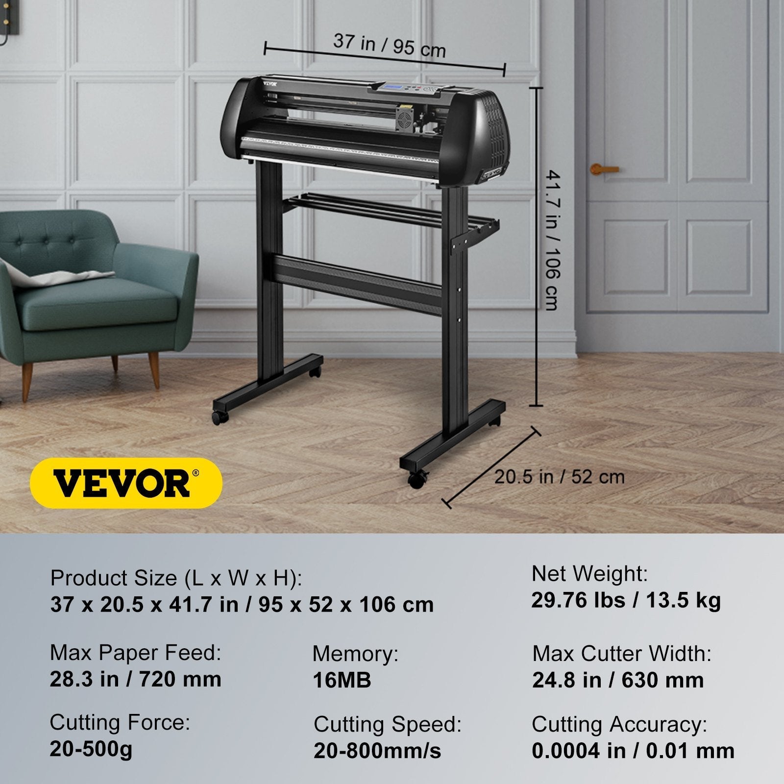 VEVOR Vinyl Cutter Machine, 28in Offline Bluetooth Cutting Plotter Machine, 400in/10m Steel Roller Shaft Adjustable Speed Force, SignMaster Software Tool DIY Craft Kit for Sign Making Windows & Mobile