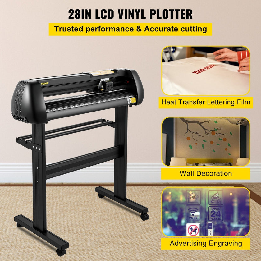 VEVOR Vinyl Cutter Machine, Upgraded 28 Inch Paper Feed Cutting Plotter Bundle, Adjustable Force & Speed Vinyl Printer with Powerful Stepper Motors, Signmaster Software Compatible with Windows System
