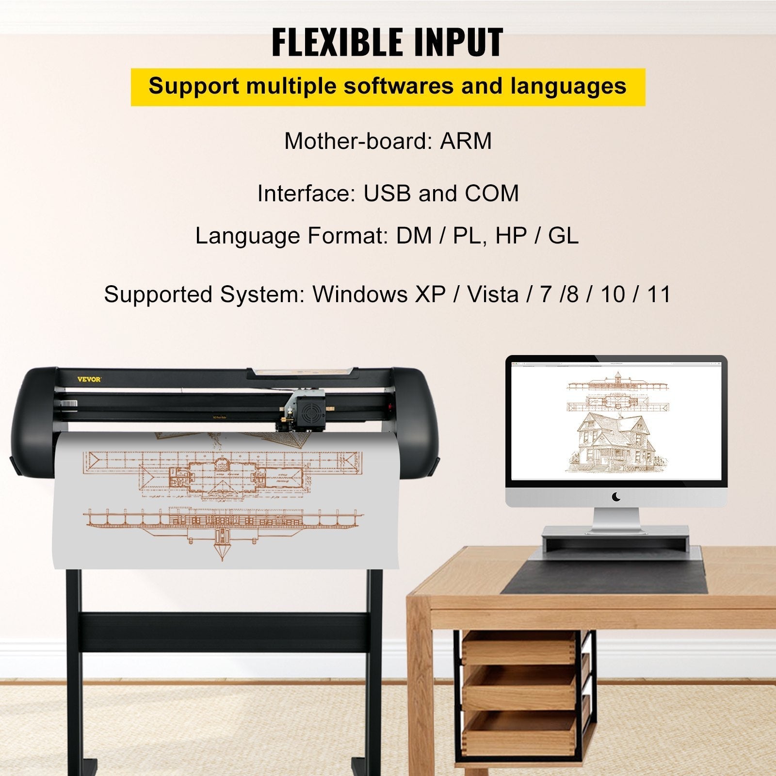VEVOR Vinyl Cutter Machine, Upgraded 28 Inch Paper Feed Cutting Plotter Bundle, Adjustable Force & Speed Vinyl Printer with Powerful Stepper Motors, Signmaster Software Compatible with Windows System