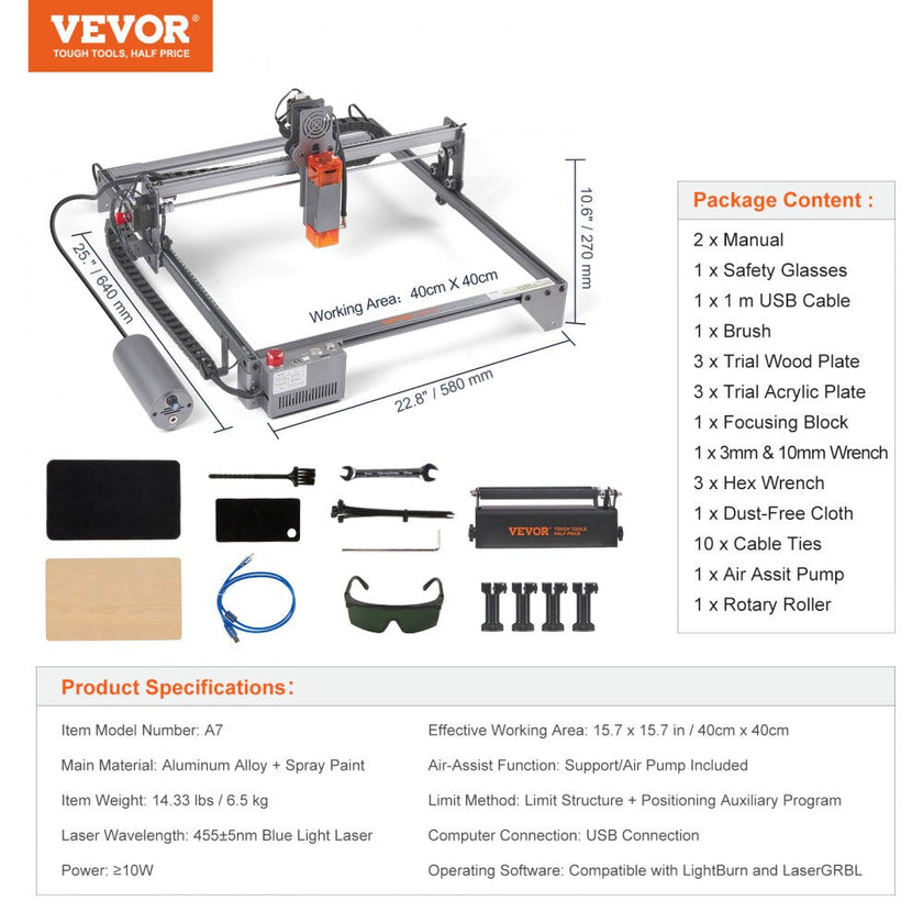 VEVOR Laser Engraver, 10W Output Laser Engraving Machine, 15.7