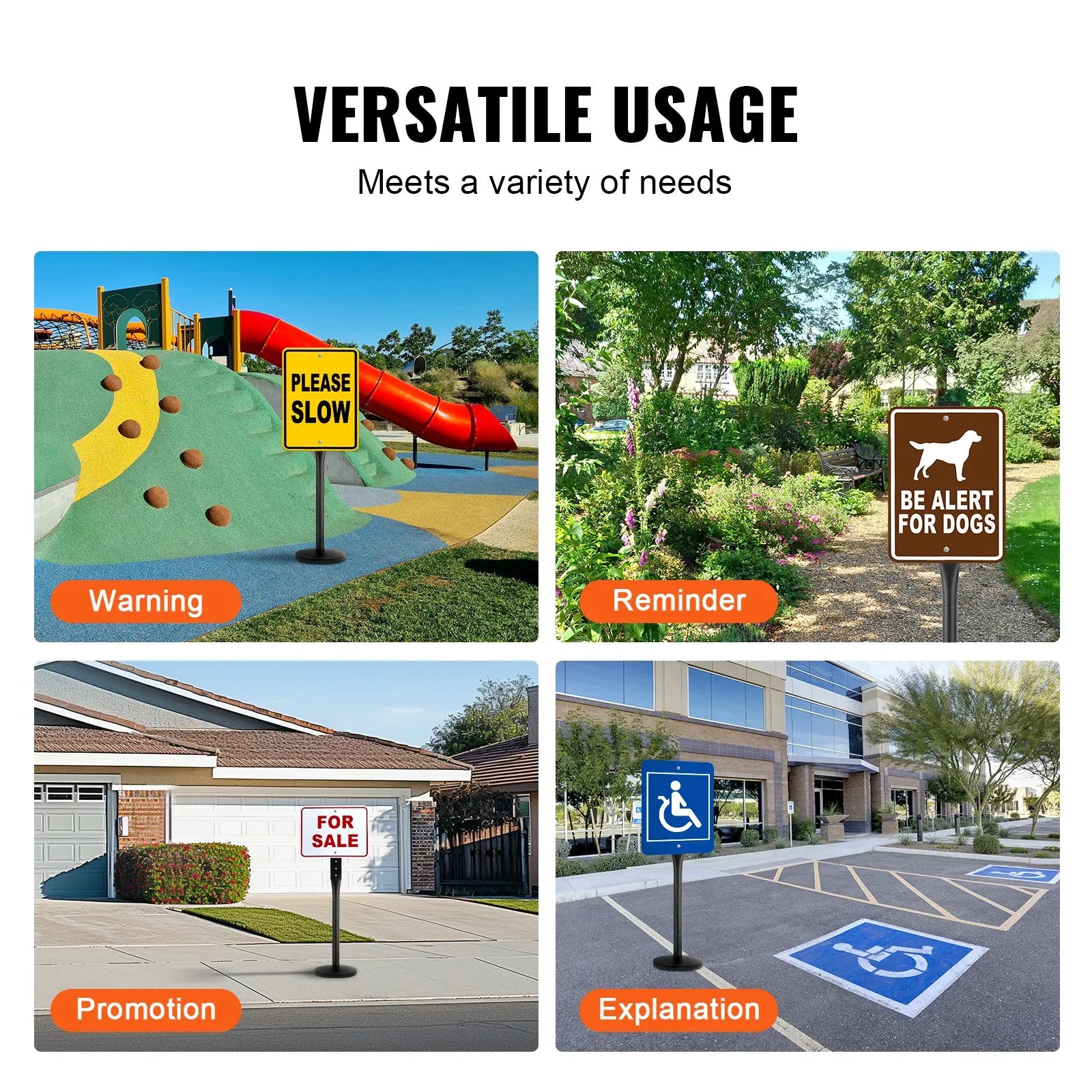 VEVOR Cast Iron Sign Post 4 ft Portable U-Channel Sign Stand with Wheels Black