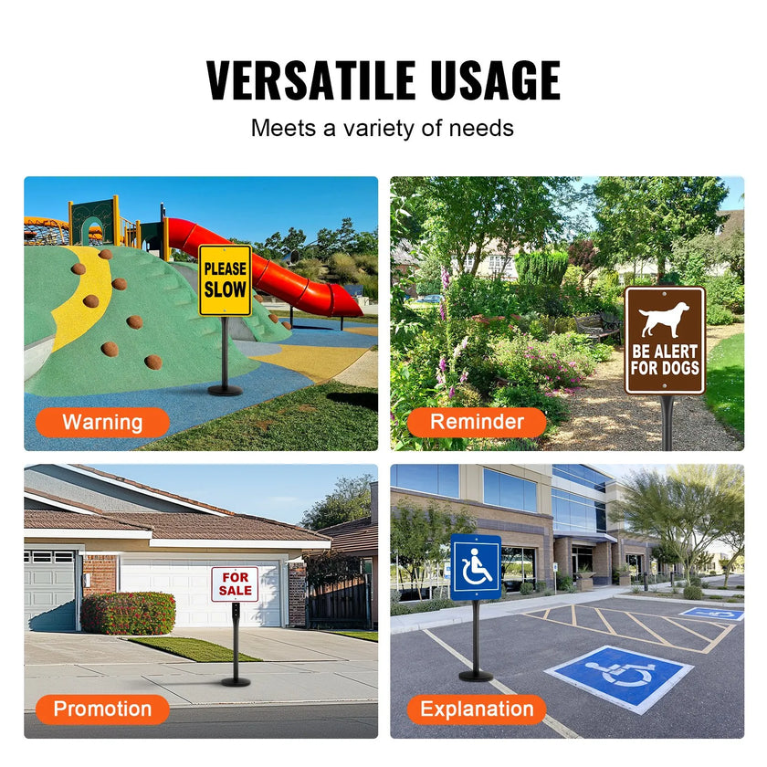VEVOR Cast Iron Sign Post 4 ft Portable U-Channel Sign Stand with Wheels Black