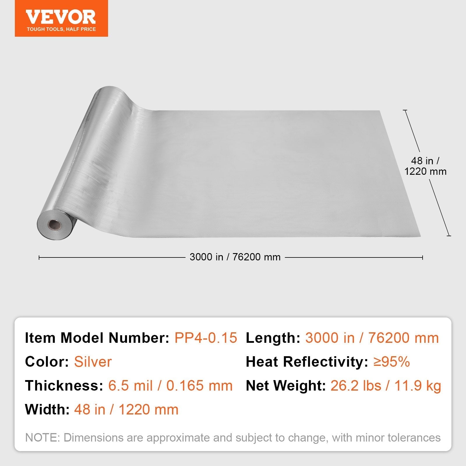 VEVOR Double Reflective Insulation Roll Woven Fabric Radiant Barrier 48