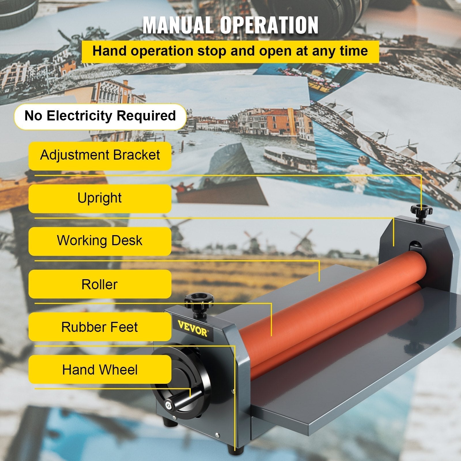 VEVOR 51 Inch Cold Laminator Machine 10mm Manual Vinyl Photo Film Cold laminator Hand Crank Pressure Cold Roll laminator(51Inch)