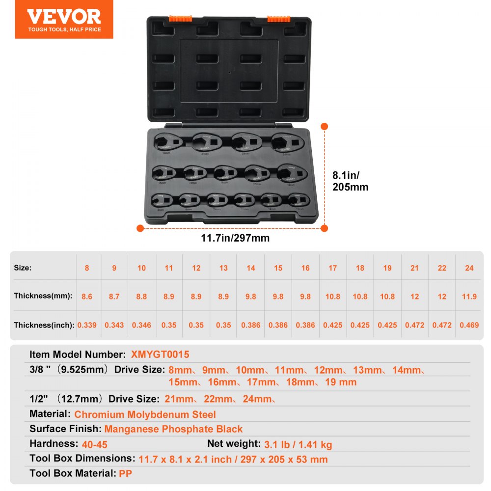 VEVOR Crowfoot Wrench Set, 1/2