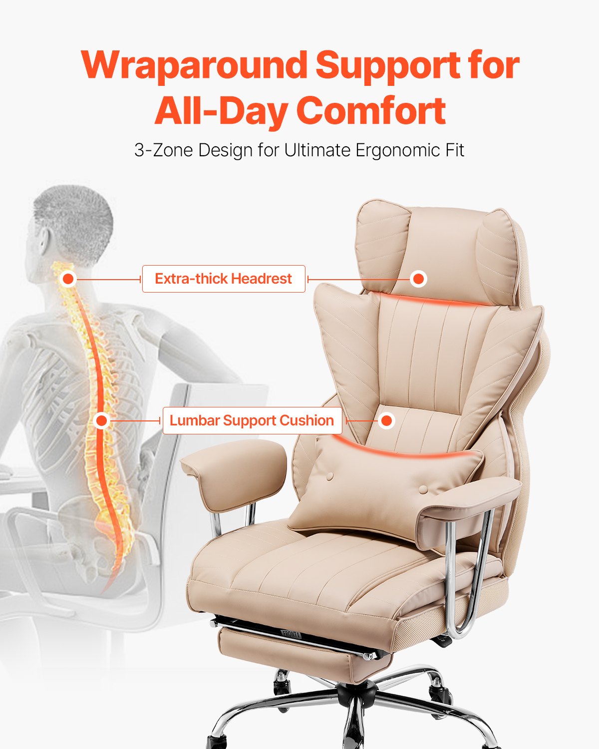 VEVOR Executive Office Chair High Back Chair Footrest & Removable Armrests Brown