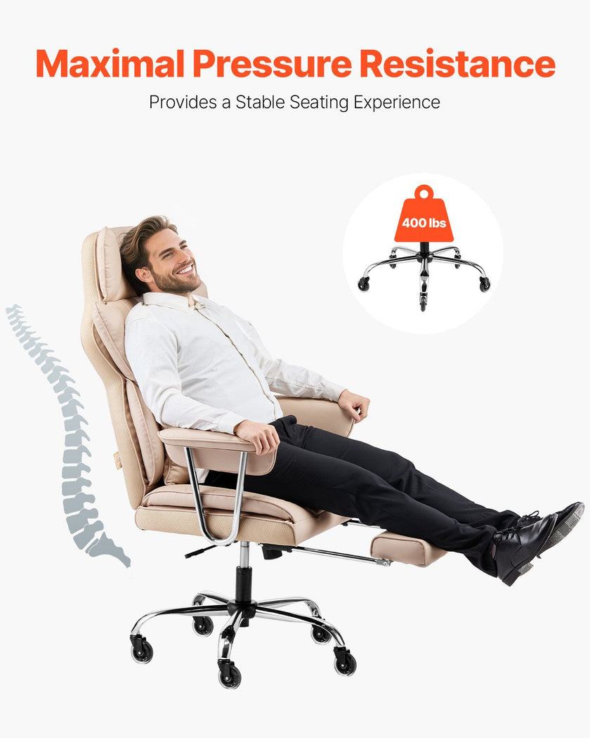 VEVOR Executive Office Chair High Back Chair Footrest & Removable Armrests Brown