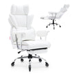 VEVOR Reclining Office Chair with Footrest, Heavy Duty PU Leather Wide Office Chair, Big and Tall Executive Office Chairs with Lumbar Support, Strong Metal Base Quiet Wheels, White