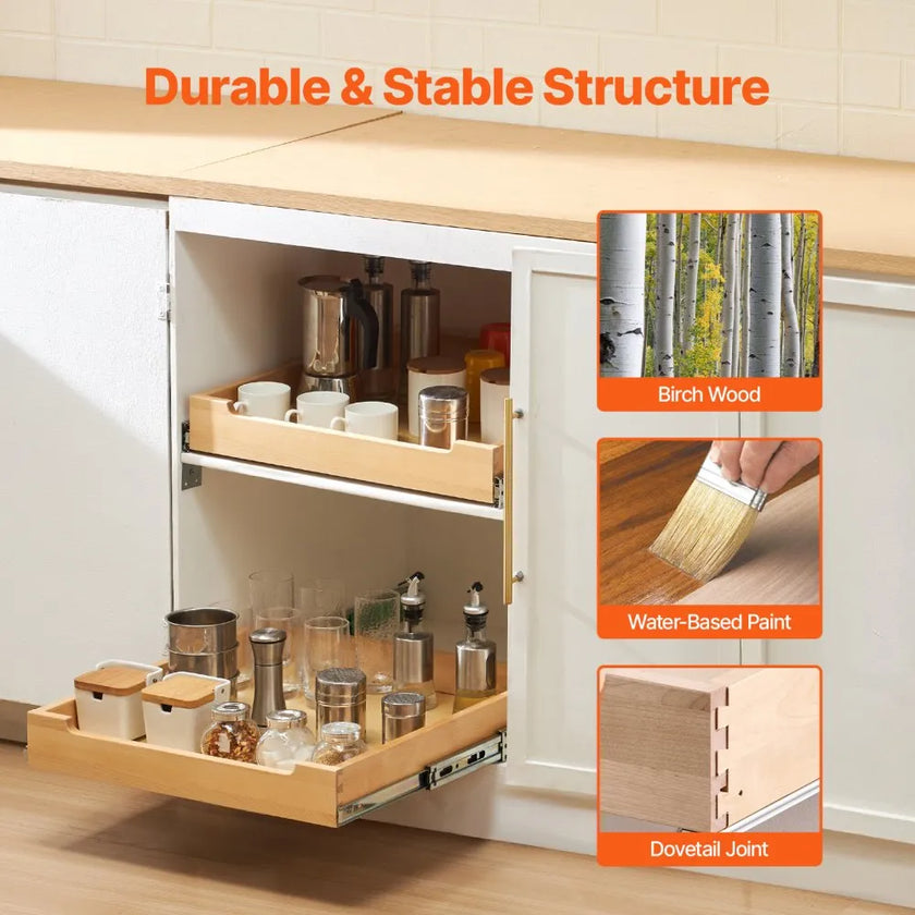 VEVOR Pull Out Cabinet Organizer Soft Close Slideout Shelf Wood Drawer 20