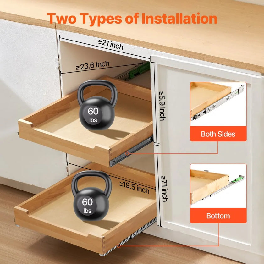 VEVOR Pull Out Cabinet Organizer Soft Close Slideout Shelf Wood Drawer 20