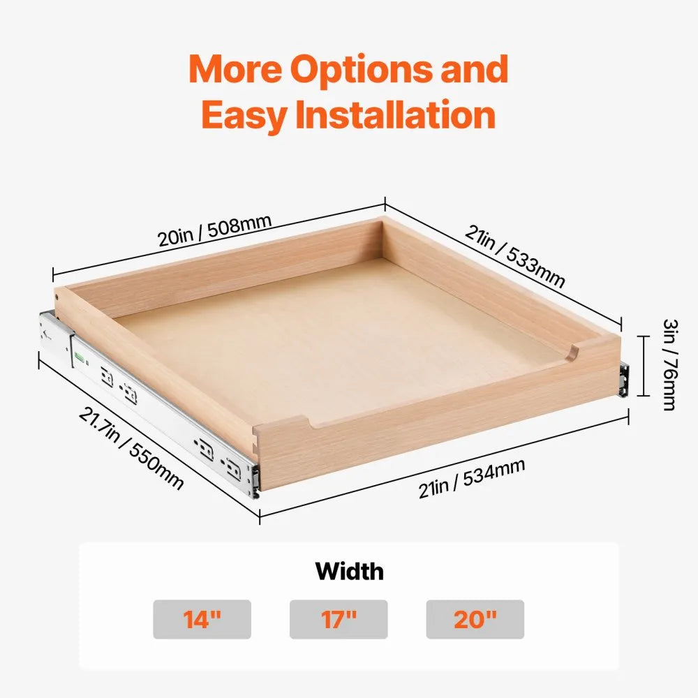 VEVOR Pull Out Cabinet Organizer Soft Close Slideout Shelf Wood Drawer 20