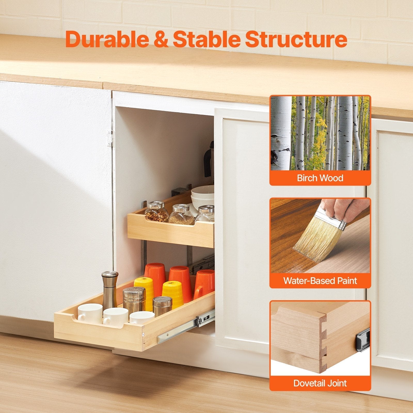 VEVOR 2Tier Pull Out Cabinet Organizer Soft Close Slideout Wood Drawer 14