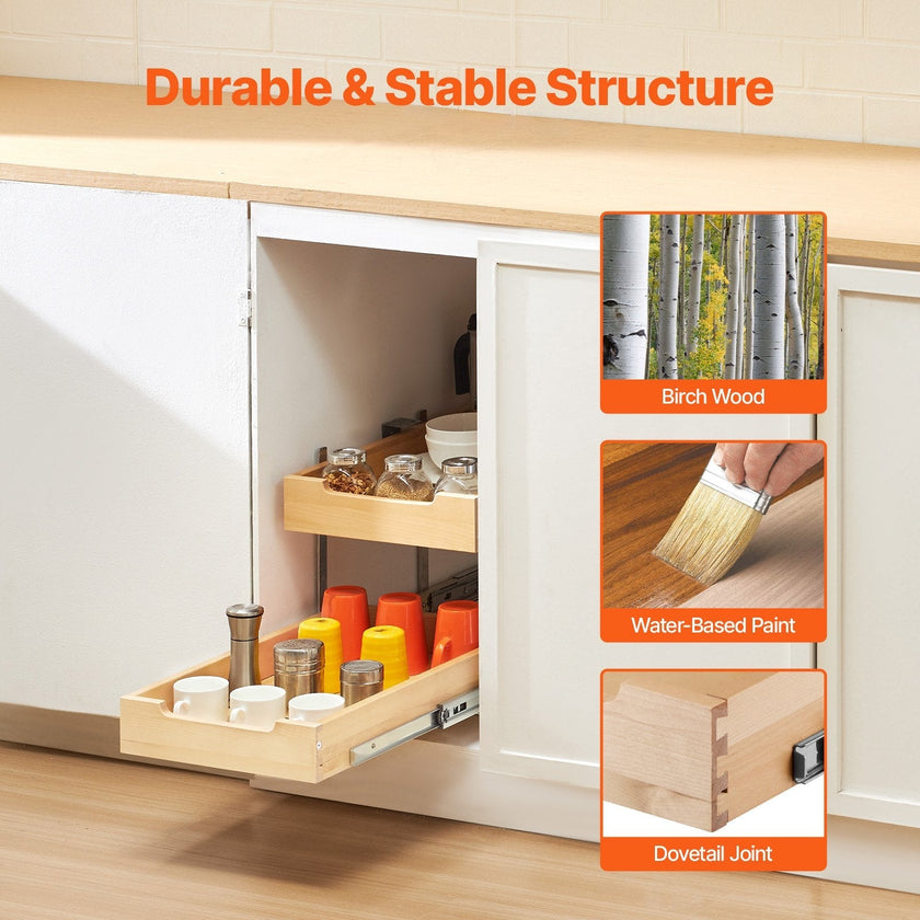 VEVOR 2Tier Pull Out Cabinet Organizer Soft Close Slideout Wood Drawer 14