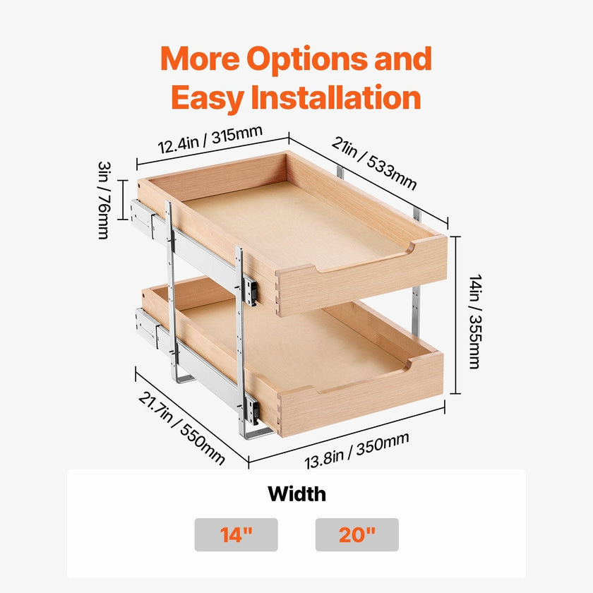 VEVOR 2Tier Pull Out Cabinet Organizer Soft Close Slideout Wood Drawer 14