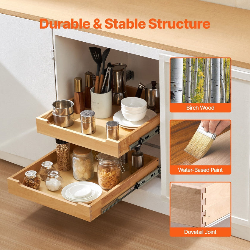 VEVOR 2Tier Pull Out Cabinet Organizer Soft Close Slideout Wood Drawer 17
