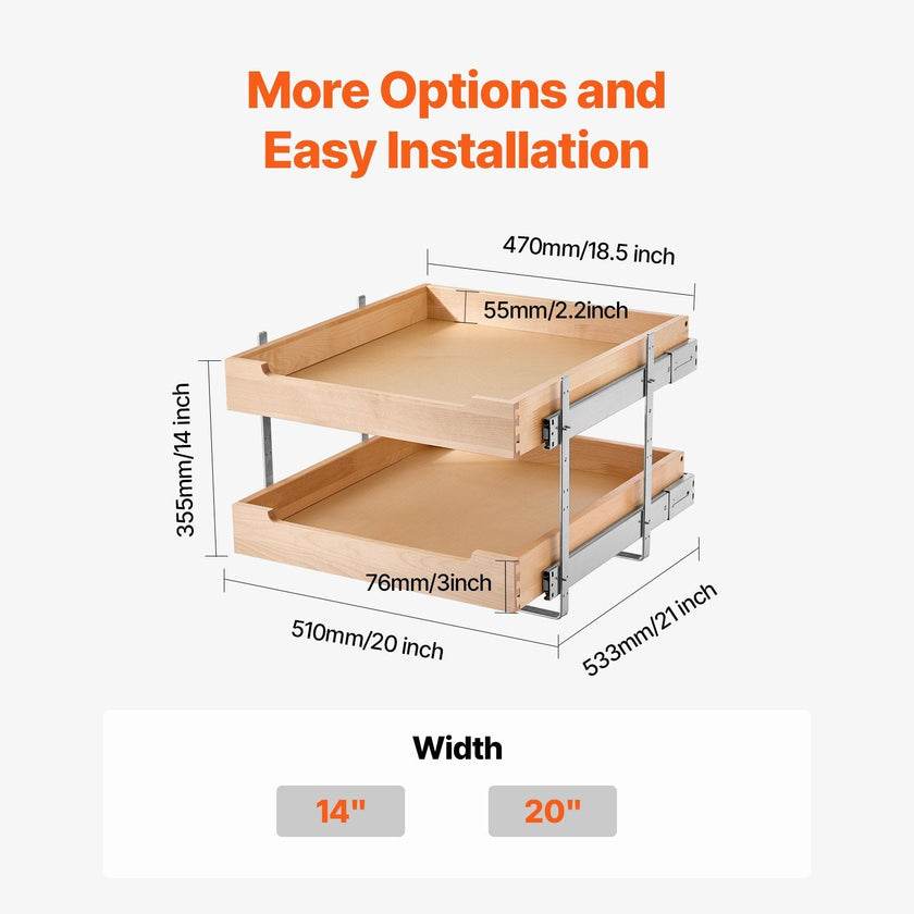 VEVOR 2Tier Pull Out Cabinet Organizer Soft Close Slideout Wood Drawer 17