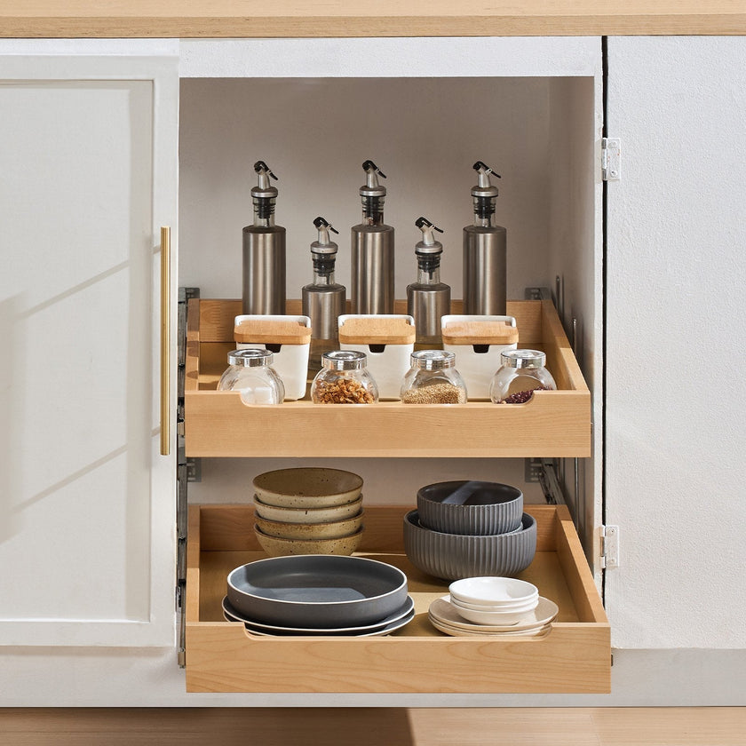 VEVOR 2Tier Pull Out Cabinet Organizer Soft Close Slideout Wood Drawer 17
