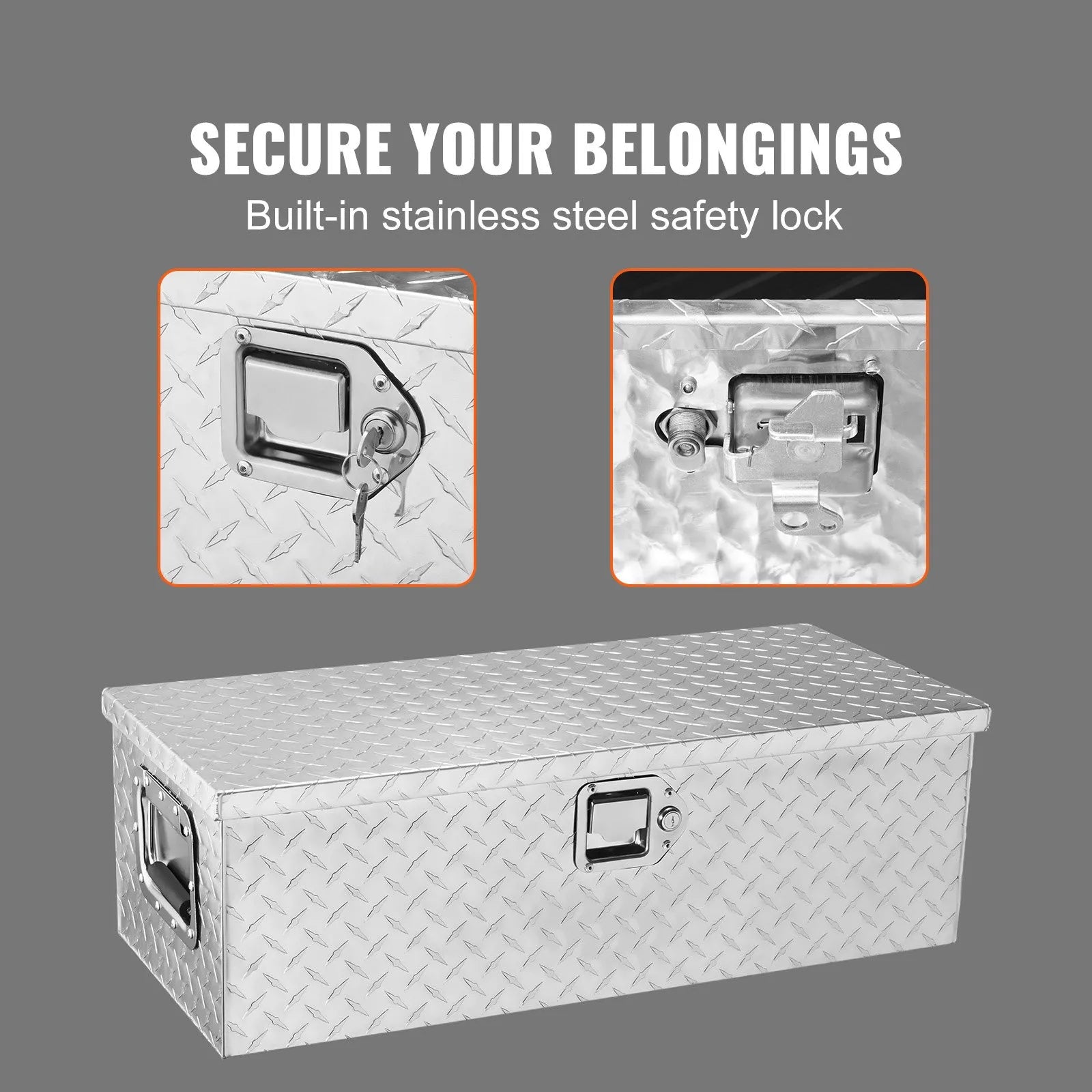 VEVOR Heavy Duty Aluminum Truck Bed Tool Box, Diamond Plate Tool Box with Side Handle and Lock Keys, Storage Tool Box Chest Box Organizer for Pickup, Truck Bed, RV, Trailer, 30